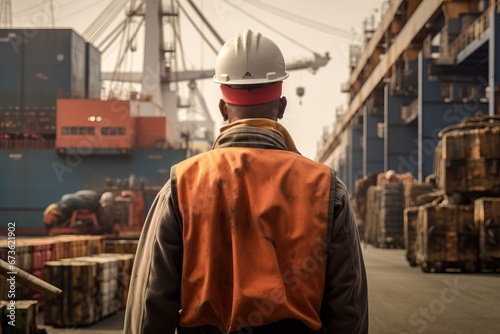 A candid snapshot captures the essence of dockworkers' dedication, seen from behind.