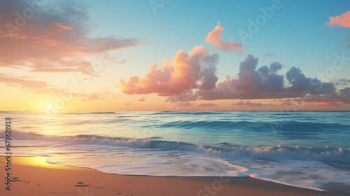 a beach with waves and clouds