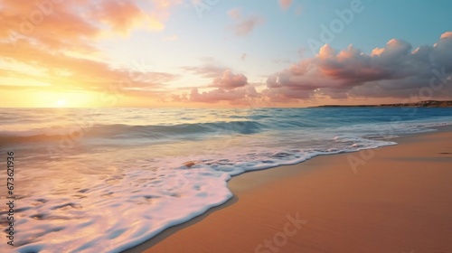 a beach with waves and a sunset © KWY