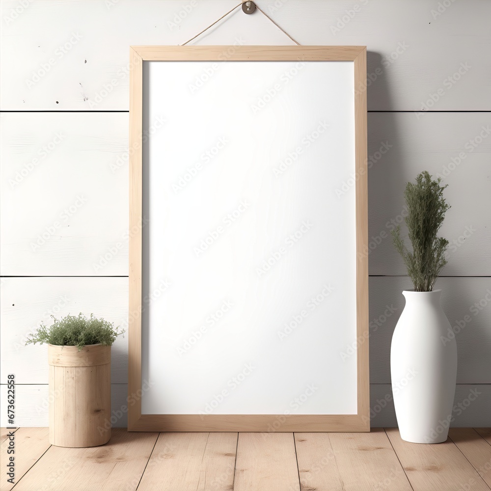 Minimalist poster mockup frame with interior