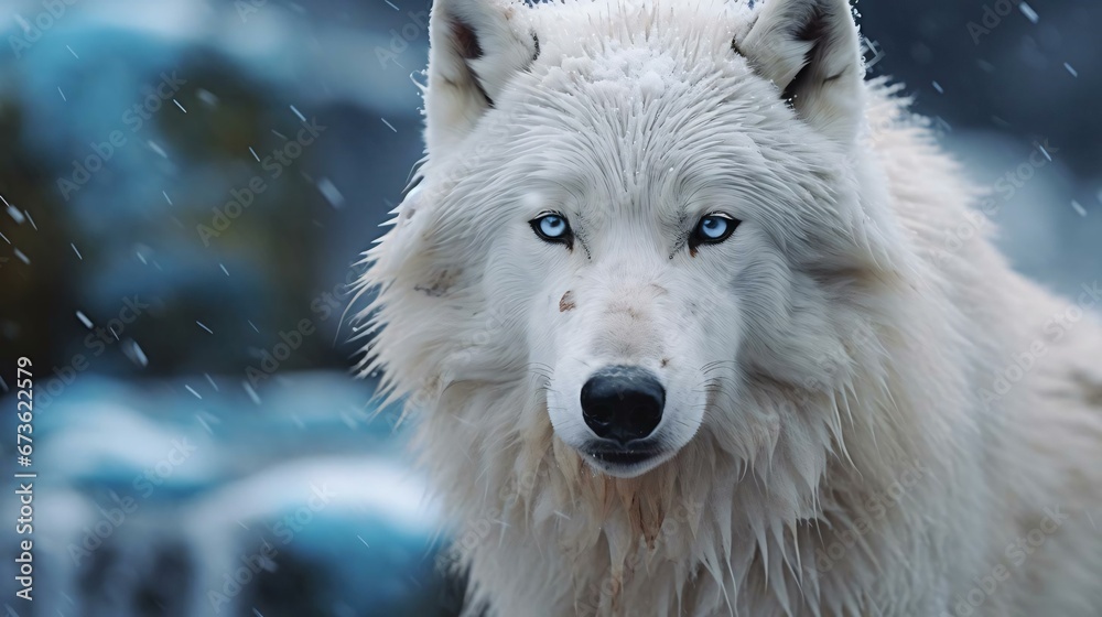 Obraz premium a white wolf with blue eyes