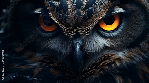close up of an owl's face