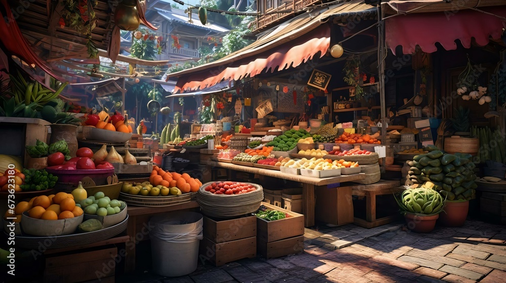 a fruit stand with fruits