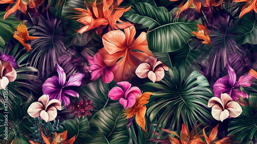 Wallpaper with Plants and leaves and Flowers with bold elements.