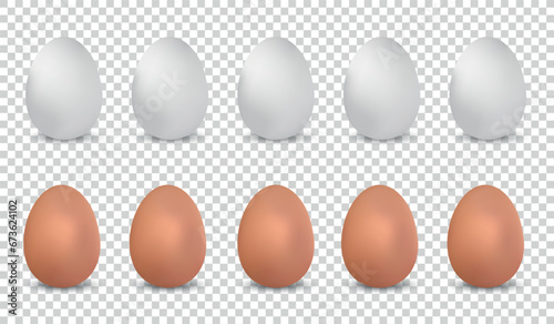White And Brown Realistic Chicken Eggs - Vector Illustrations Isolated On Transparent Background