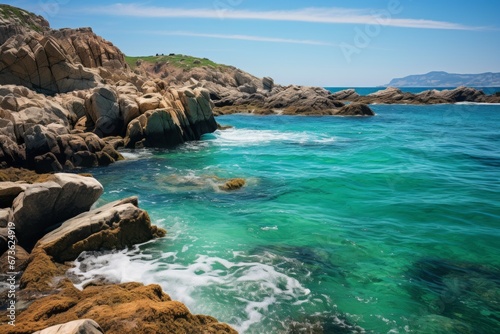 Coastal rocks meeting the turquoise waters of the ocean