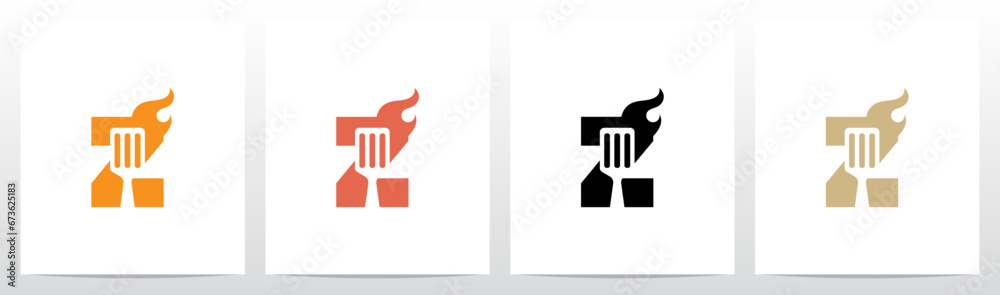 Fototapeta premium Spatula And Flame Cooking Frying On Letter Logo Design Z