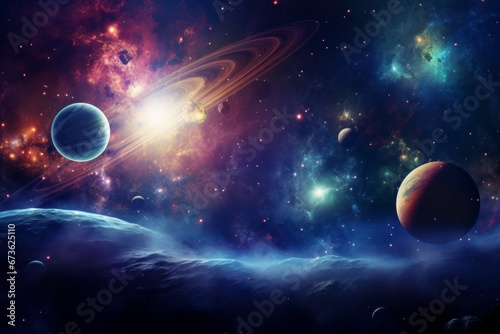 Cosmic and celestial wallpaper background featuring planets and galaxies in space