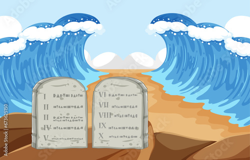 Moses Parting the Sea: Ten Commandments Cartoon