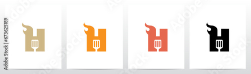 Spatula And Flame Cooking Frying On Letter Logo Design H