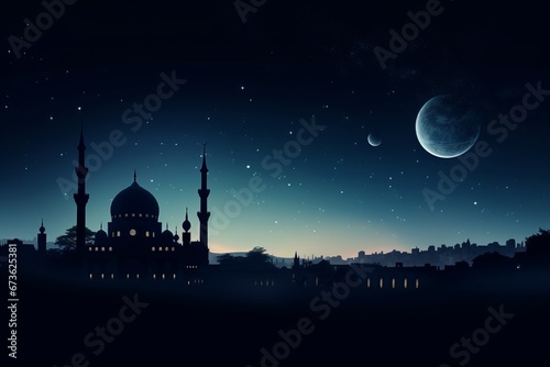 Moonlit mosque shining under the night sky © KerXing