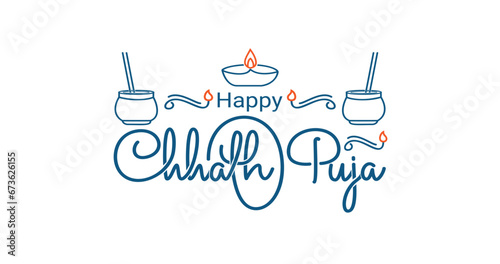 Happy Chhath puja handwritten calligraphy text vector illustration. Great for events, celebrations, campaigns, promotions, and festivals.