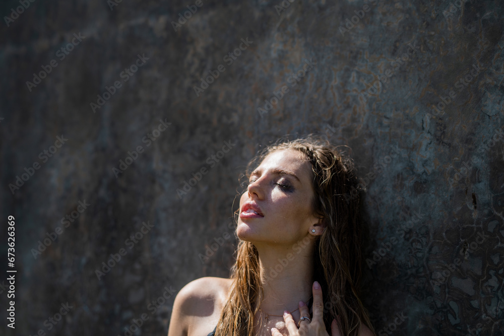 Beautiful young woman with clean fresh skin, summer outdoor. Face care, facial treatment, cosmetology, beauty and spa. Sensual women portrait. Fashion make up. Beautiful young woman with clean fresh skin, summer outdoor. Face care, facial treatment, cosmetology, beauty and spa. Sensual women portrait. Fashion make up.