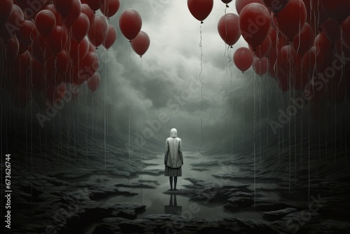 Imaginative representation of conceptual fears using layered compositions and eerie atmospheres