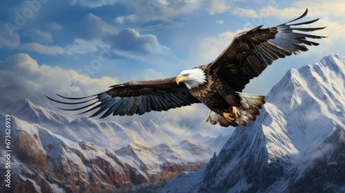 Eagle soaring majestically over a breathtaking mountain landscape