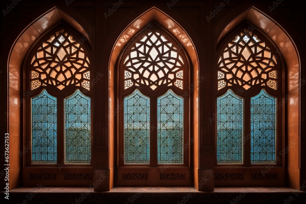 Mosque window with copy space. Islamic architecture