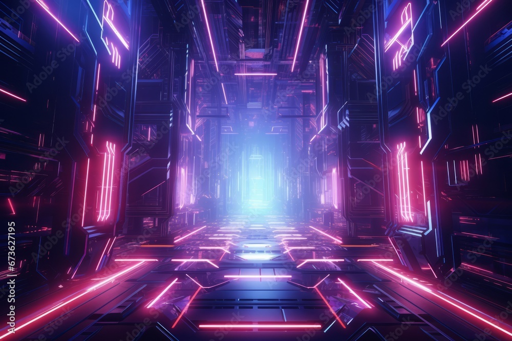 Neon infused abstract cyberpunk backdrop highlighting futuristic elements