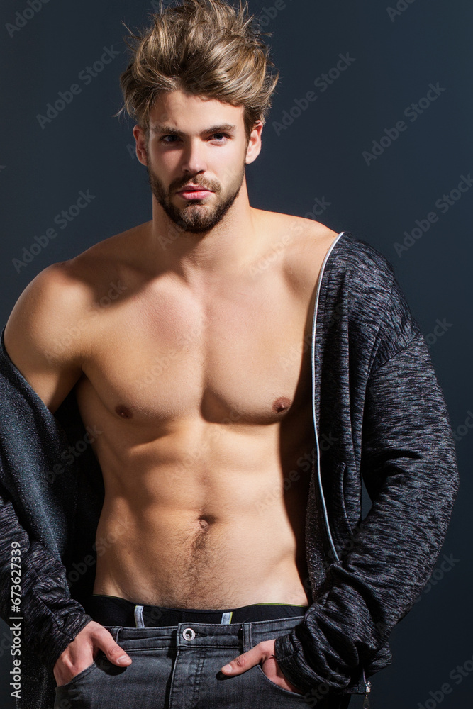 Sexy model. Muscular body. Strong man. Male body shape. Athletic Man posing shirtless. Gay with naked Torso. Muscular body model. Strong and sexy topless model. Seductive gay. Attractive guy body.