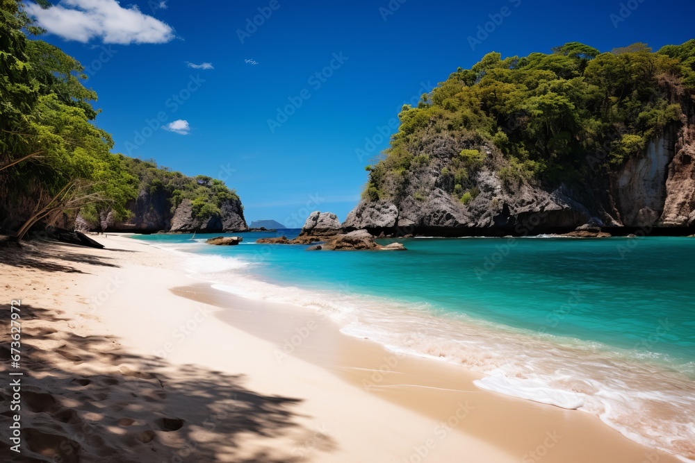 Secluded beach with turquoise waters and pristine sands, a hidden natural paradise
