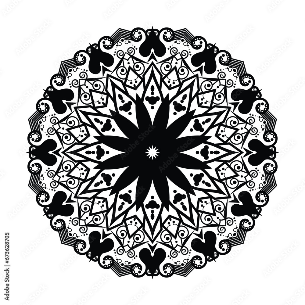 hand-drawn lotus mandala art style with black and white background design vector in abstract luxury