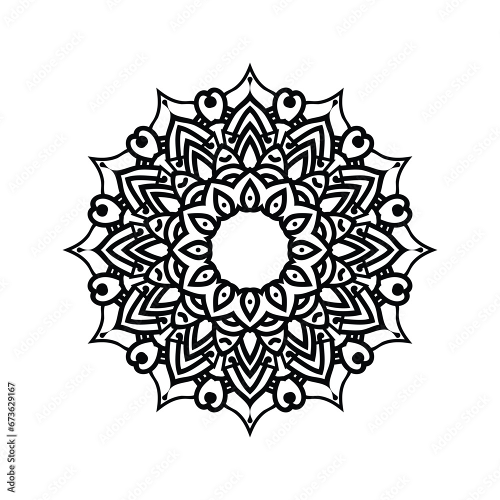a luxurious hand-drawn lotus mandala art style with creative black and white background design vector