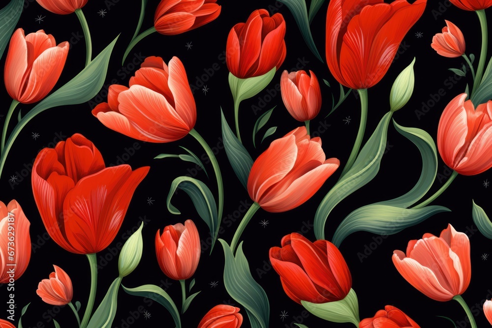 Obraz premium Tulips seamless pattern. Generative AI
