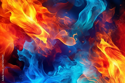 Vivid fire background with flames casting vivid and intense light and colors
