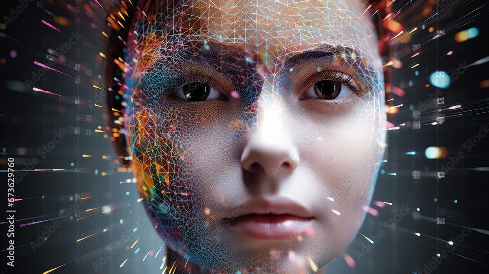 A digital visualization of deepfake algorithms deciphering facial