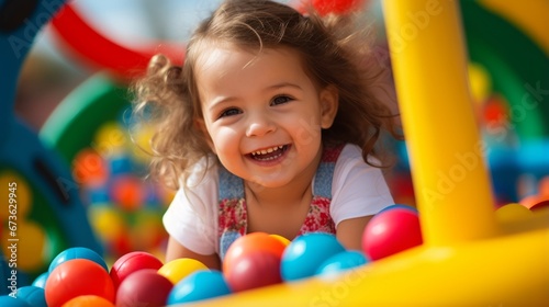 A joyful child playing on a colorful playground
