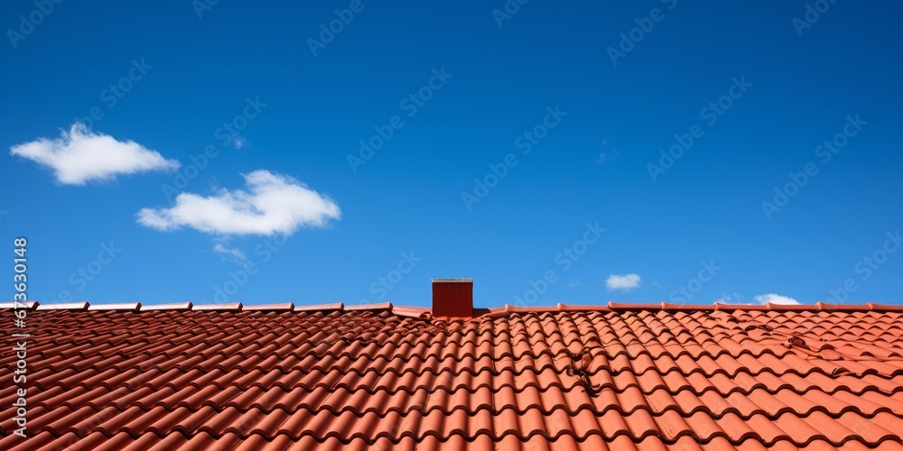 new red tiles roof and blue sky, Generative AI