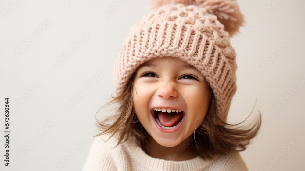 A young child giggling uncontrollably with a funny hat A young child giggling uncontrollably with a funny hat