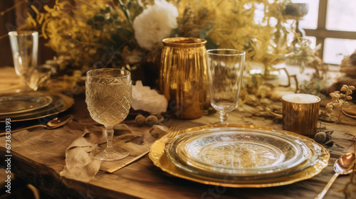 a round of wine glasses and wood-cut wedding tableware