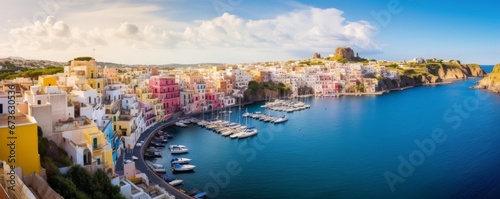 beautiful italian island procida famous for its colorful marina, tiny narrow streets and many beaches, Generative AI photo