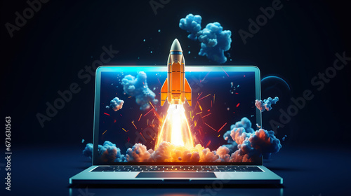 
startup growth Rocket Takes off From the Laptop