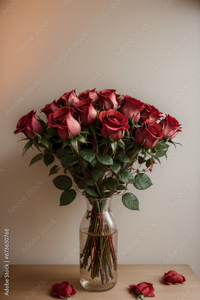 Fototapeta premium bouquet of red roses in vase