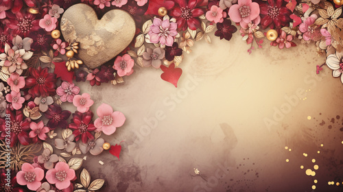 background with pastel colored hearts and flowers and space for text, love theme