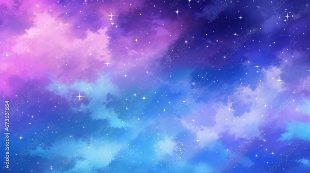 Fantasy starry sky background material neon nebula fairy tale, Generative AI