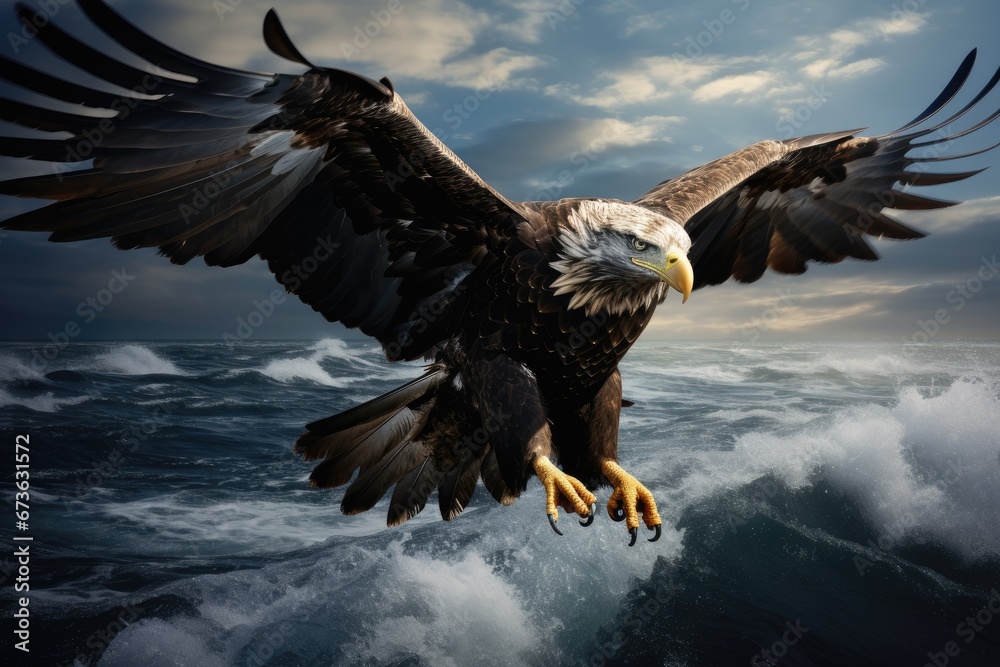 Flying blad eagle in nature, Haliaeetus leucocephalus Flying blad eagle in nature, Haliaeetus leucocephalus
