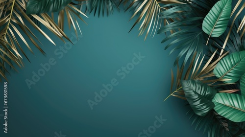 Summer tropical composition with green palm leaves.