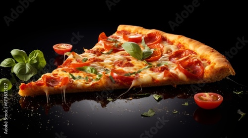Pizza Slice with Fresh Tomato and Basil 