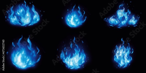 blue flame graphic icon set synthesis effect hand drawn, Generative AI