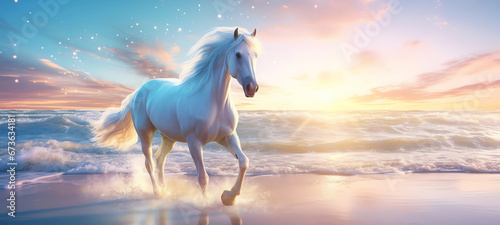 dream of white horse concept, AI generated