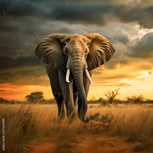 majestic elephant in the plain at sunset, AI generated © Frédéric Prochasson