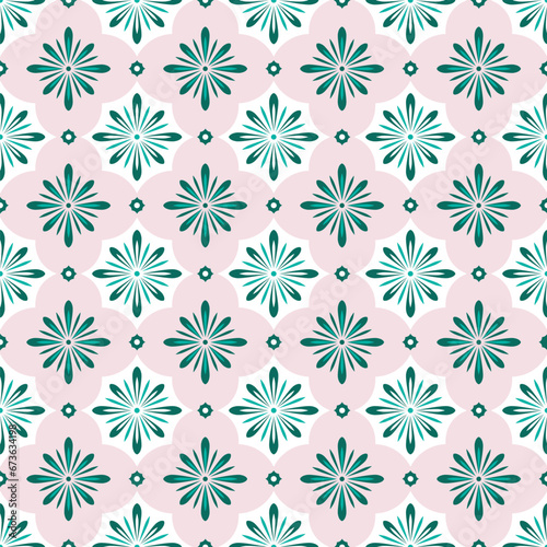 Folk art ornament. Vector seamless abstract tile pattern with flowers and stars. Christmas background. Fabric textile prints, 