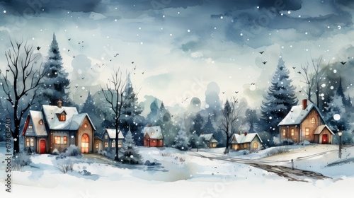 Hand Drawn Flat Christmas Village Illustration, Merry Christmas Background ,Hd Background © Pic Hub