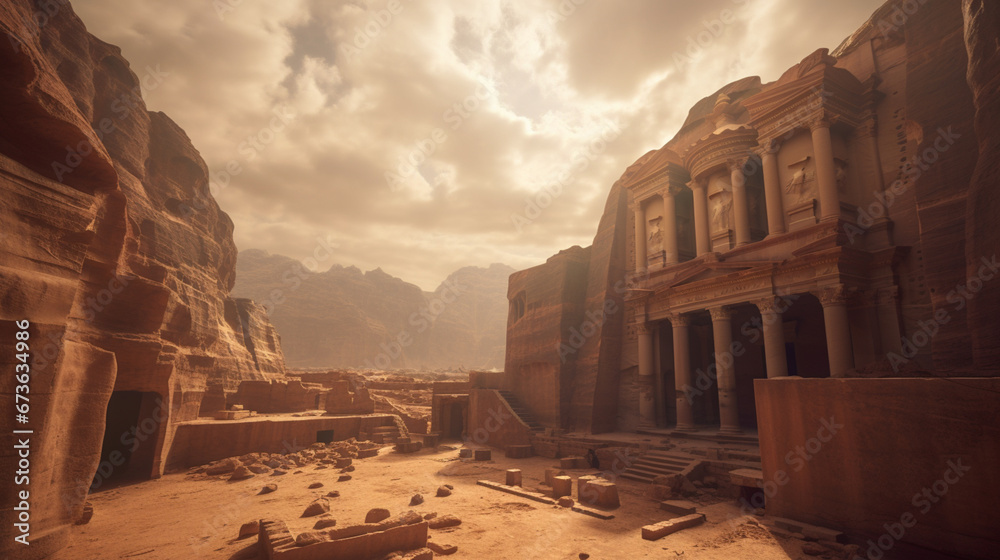 ancient Jordan : the city of petra, in the style of carl zeiss distagon