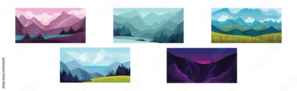 Scenic Mountain Landscapes and Nature View Vector Set