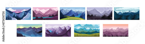 Scenic Mountain Landscapes and Nature View Vector Set