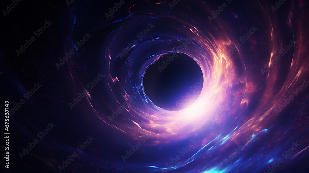 A black hole with a glowing constellation of various colors revolves around a black hole in the universe. A black hole with a glowing constellation of various colors revolves around a black hole in the universe.