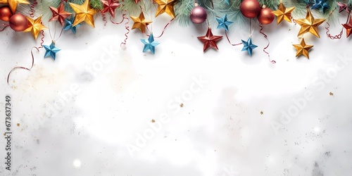 White empty background with a chrismas decorations. Copy space for text. Good for banners